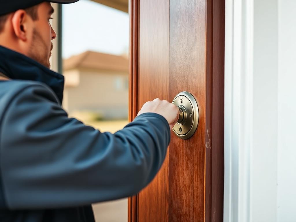 Morrisville Locksmith technician installing a new residential door lock